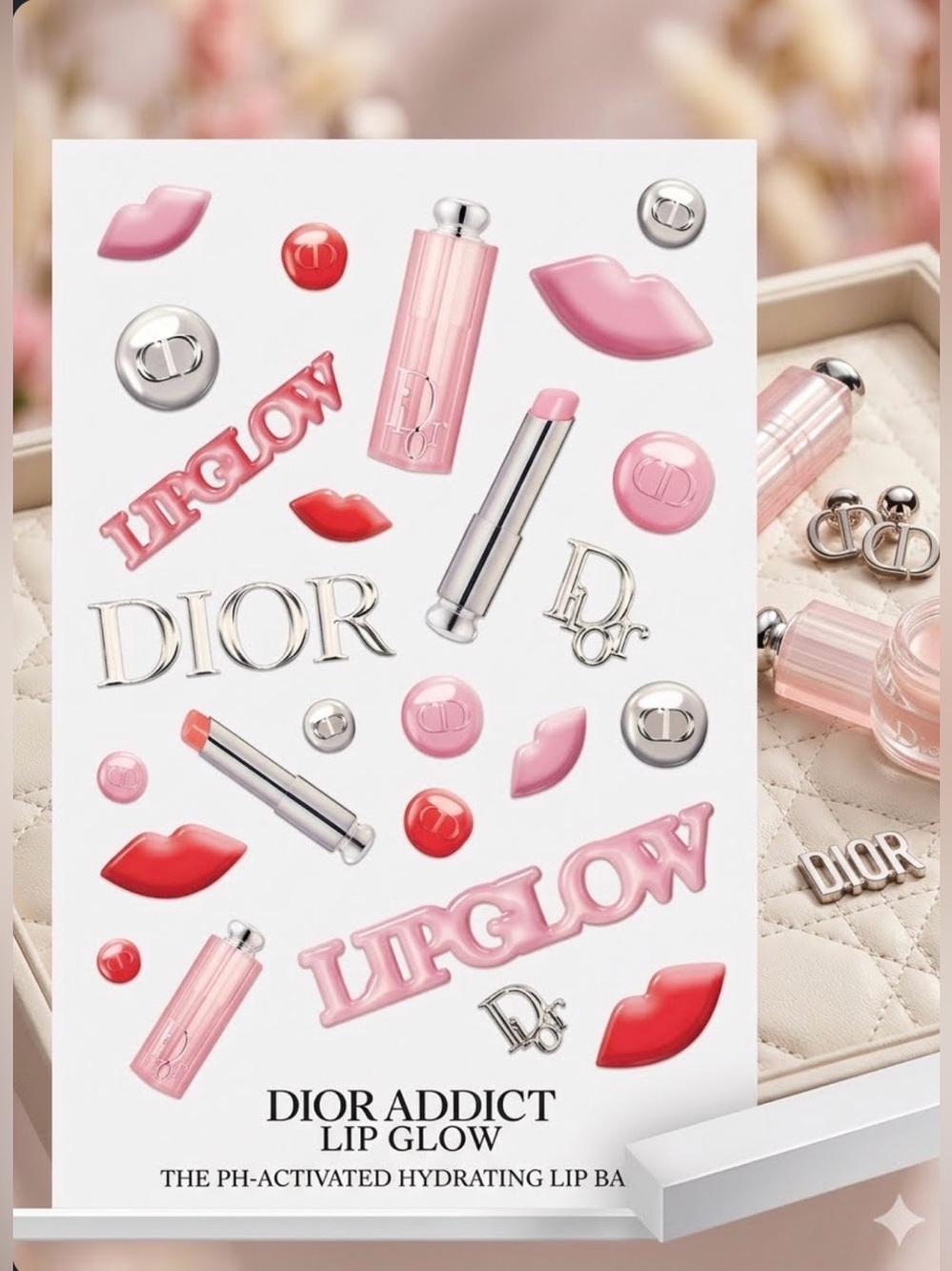 Dior Addict Lip Glow Stylish GWP Stickers - Pink, Red & Silver - NEW in Package